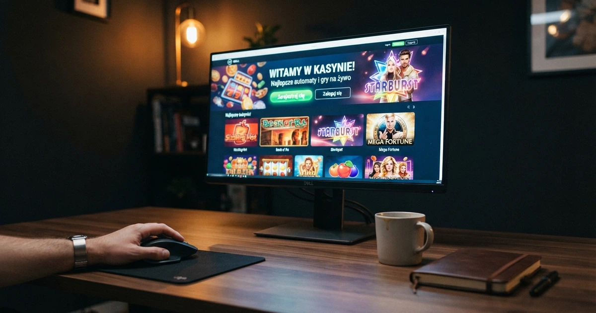 Logo Novomatic i ekran powitalny kasyna online z grami Novomatic — przycisk rejestracji i lobby z automatami