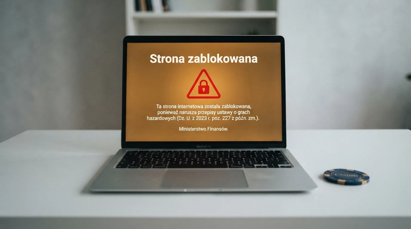 Infografika przedstawiająca strukturę polskiego rynku hazardu online: monopol państwa, szara strefa, Rejestr Domen, kary dla graczy