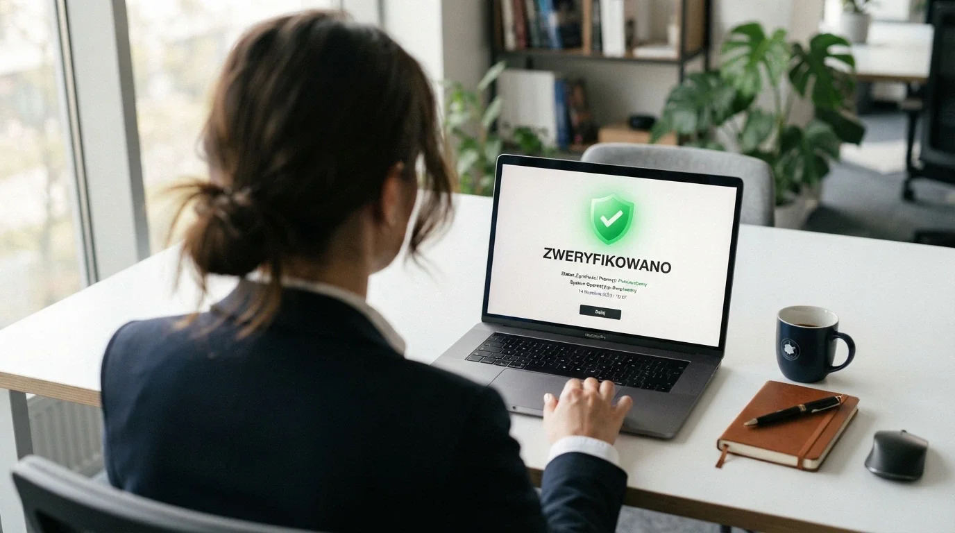 Dokument urzędowy z logo Ministerstwa Finansów obok ekranu Total Casino — jedynego legalnego kasyna online w Polsce