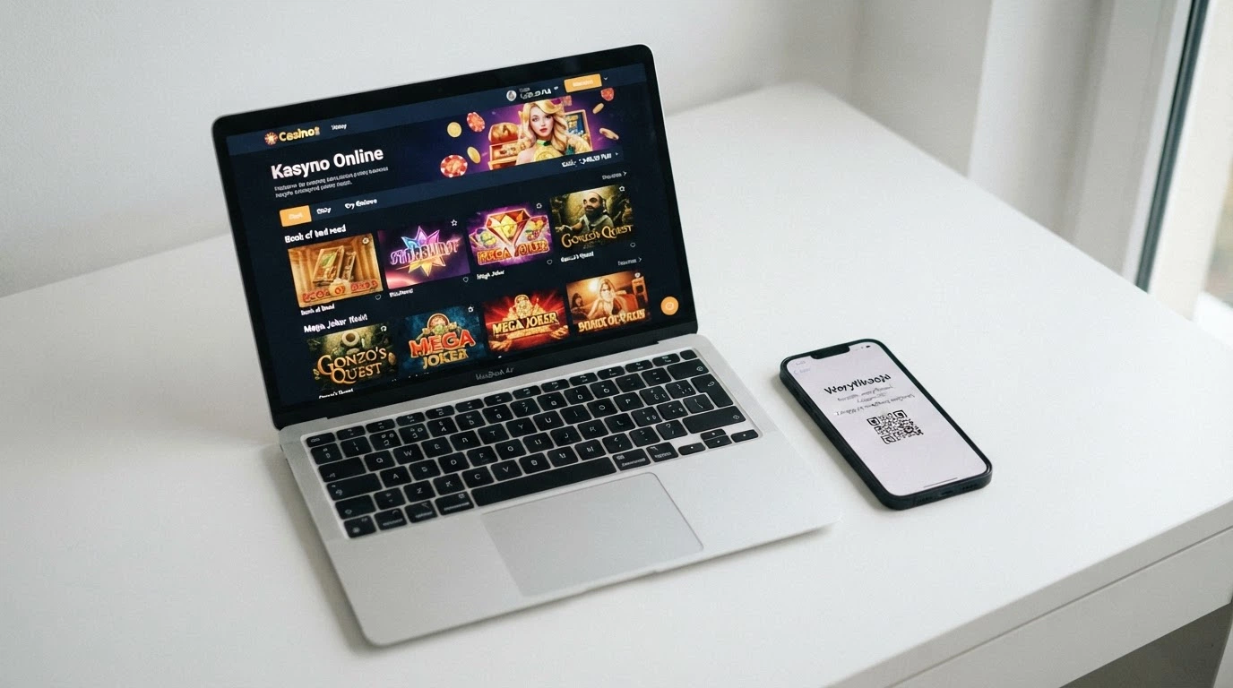 Dokument z logo Ministerstwa Finansów RP i ekran Total Casino na monitorze