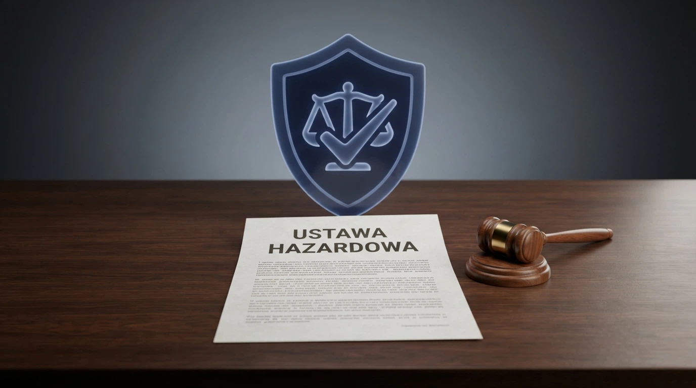 Dokument urzędowy i paragrafy ustawy hazardowej na ekranie — symbol regulacji rynku gier w Polsce