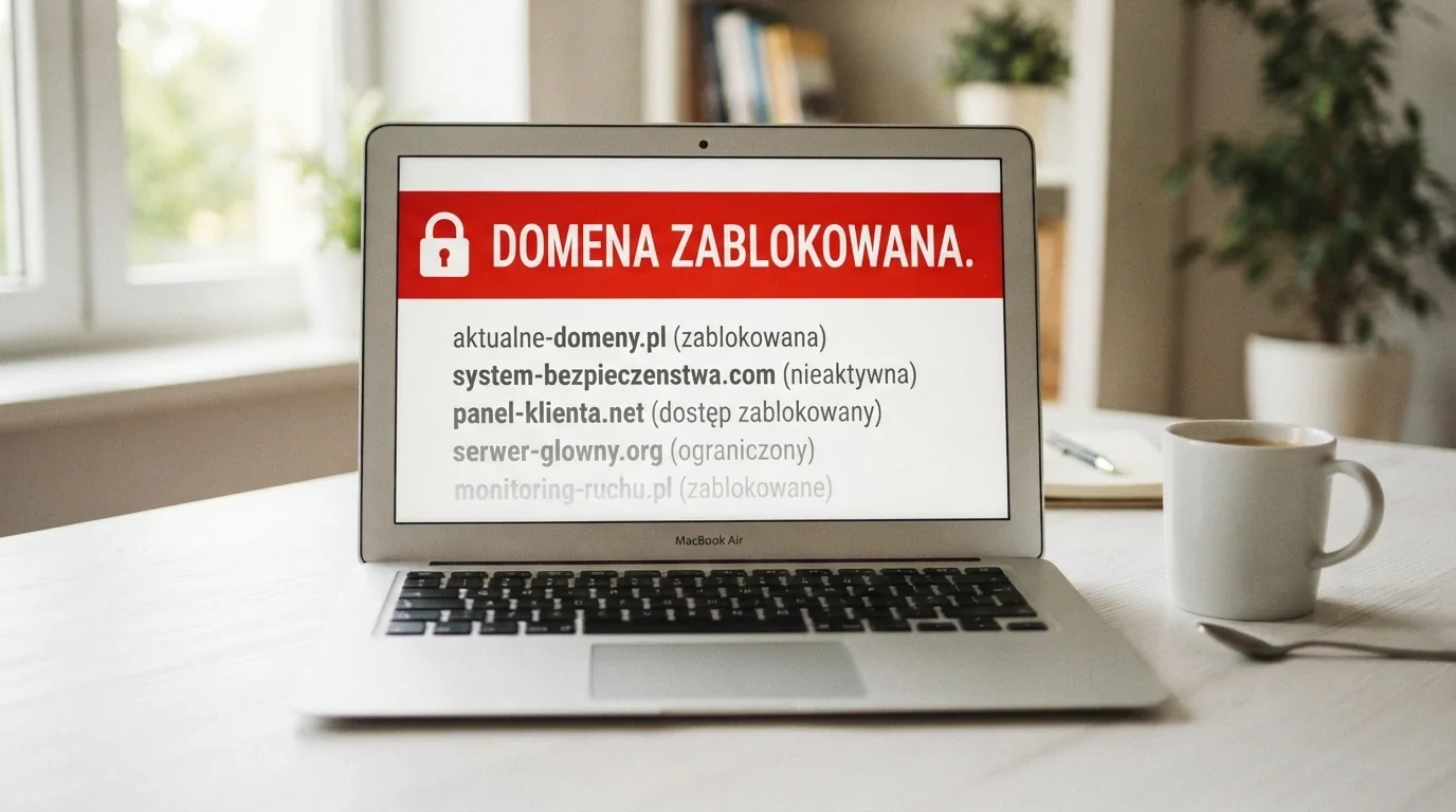 Fragment strony hazard.mf.gov.pl z listą domen w Rejestrze i komunikatem ostrzegawczym Ministerstwa Finansów