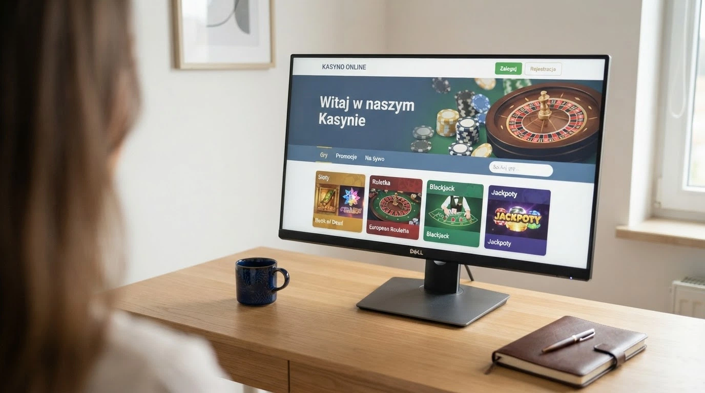 Interfejs platformy Total Casino na ekranie komputera z logo Totalizatora Sportowego — jedynego legalnego kasyna online w Polsce