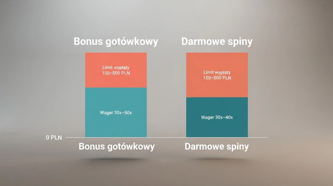 Porównanie warunków obrotu bonusów bez depozytu — wager, maksymalna wypłata i ważność przedstawione na tle ekranu kasyna